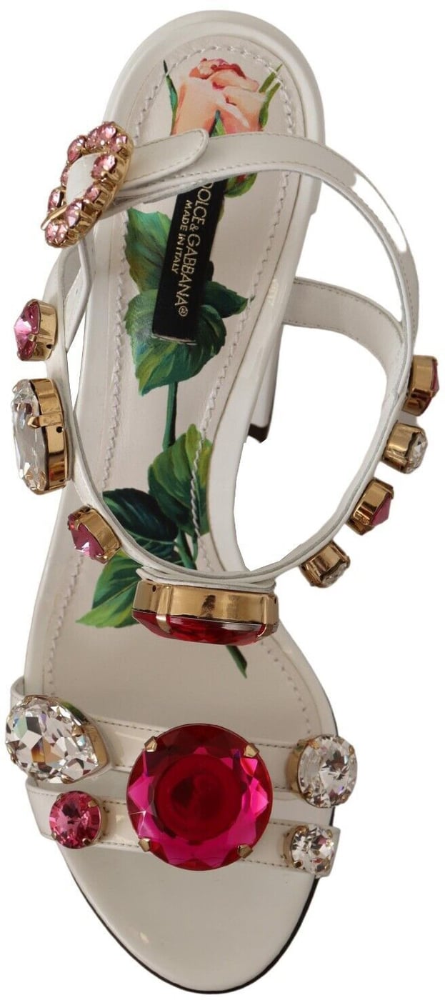 Dolce & Gabbana White Leather Crystal Keira Heels Sandals Shoes