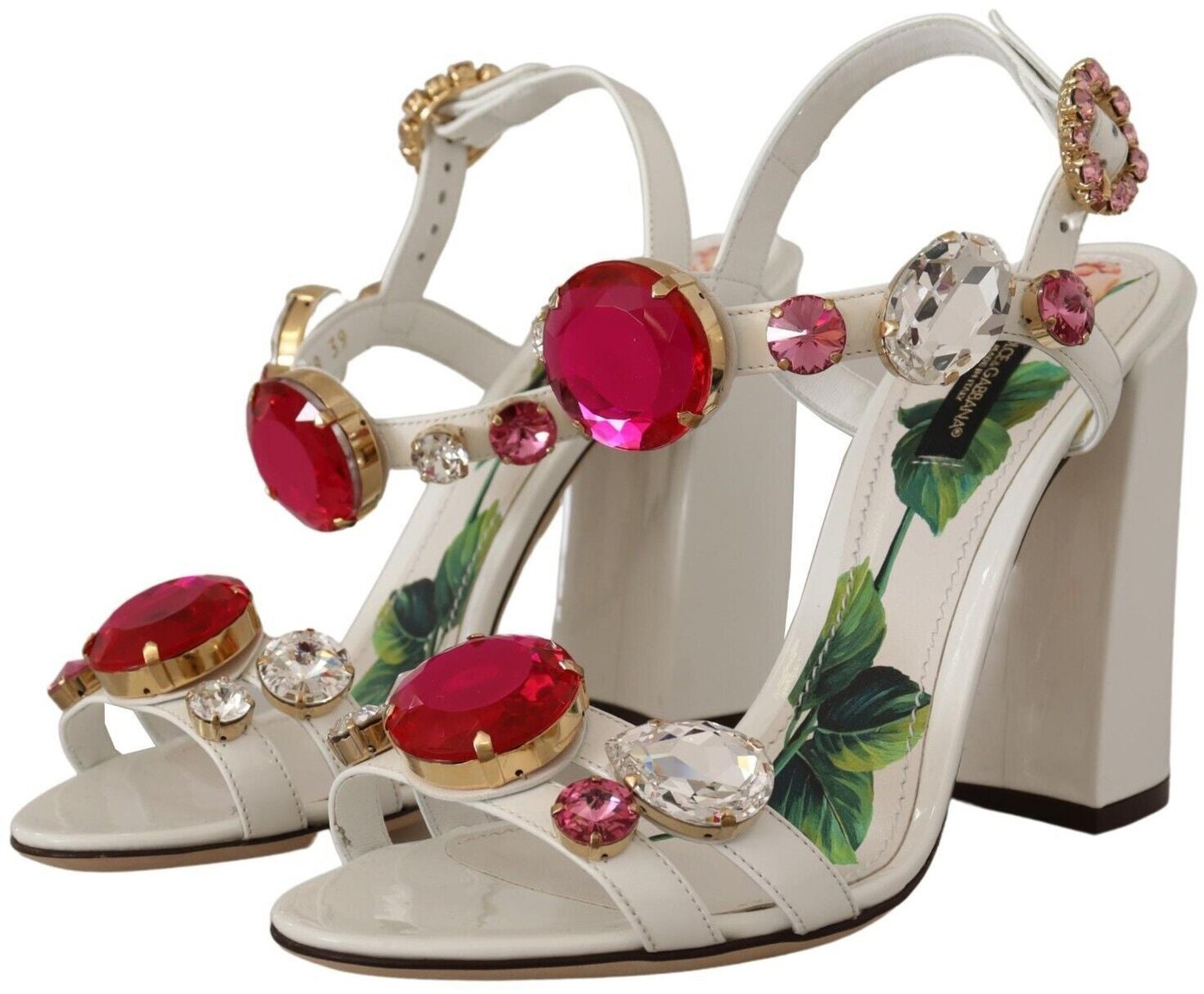 Dolce & Gabbana White Leather Crystal Keira Heels Sandals Shoes