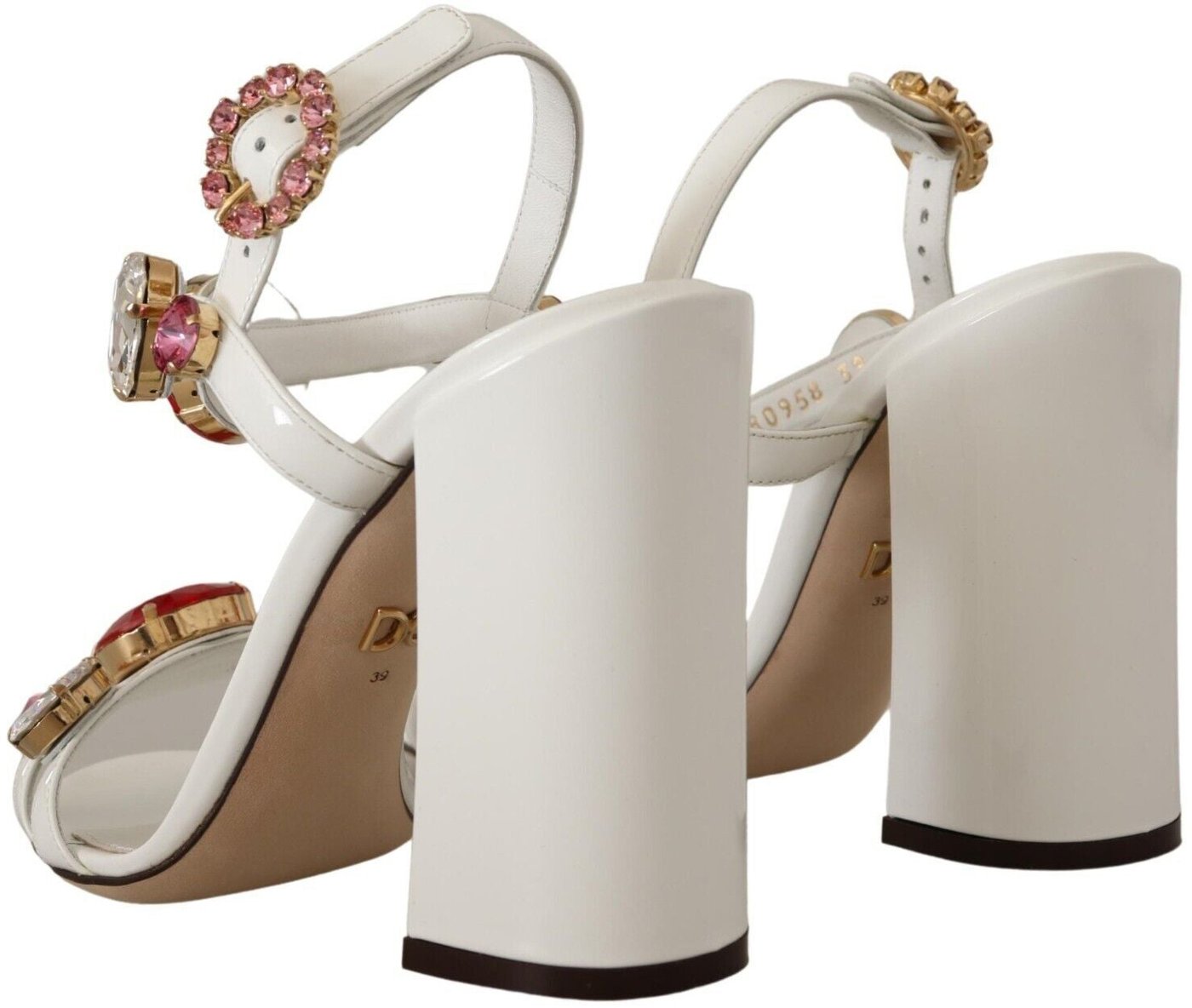 Dolce & Gabbana White Leather Crystal Keira Heels Sandals Shoes