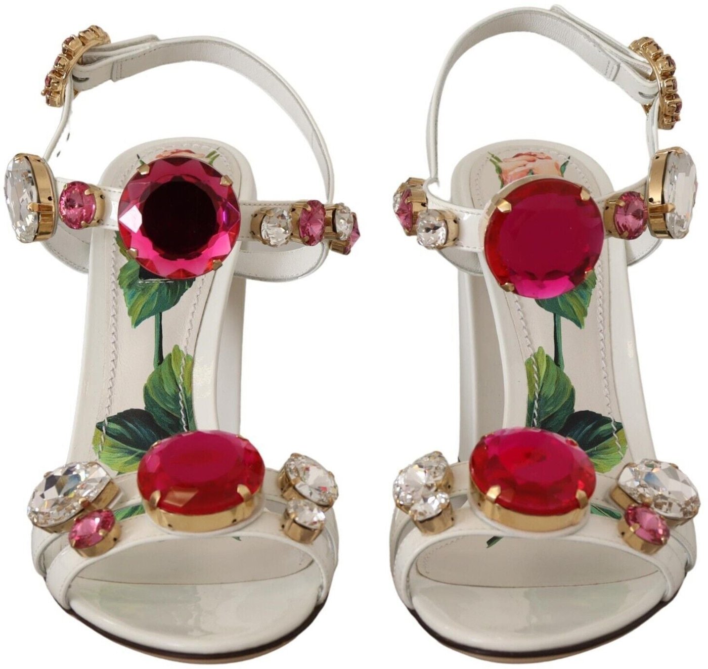 Dolce & Gabbana White Leather Crystal Keira Heels Sandals Shoes