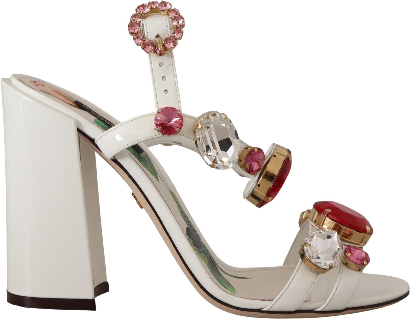 Dolce & Gabbana White Leather Crystal Keira Heels Sandals Shoes