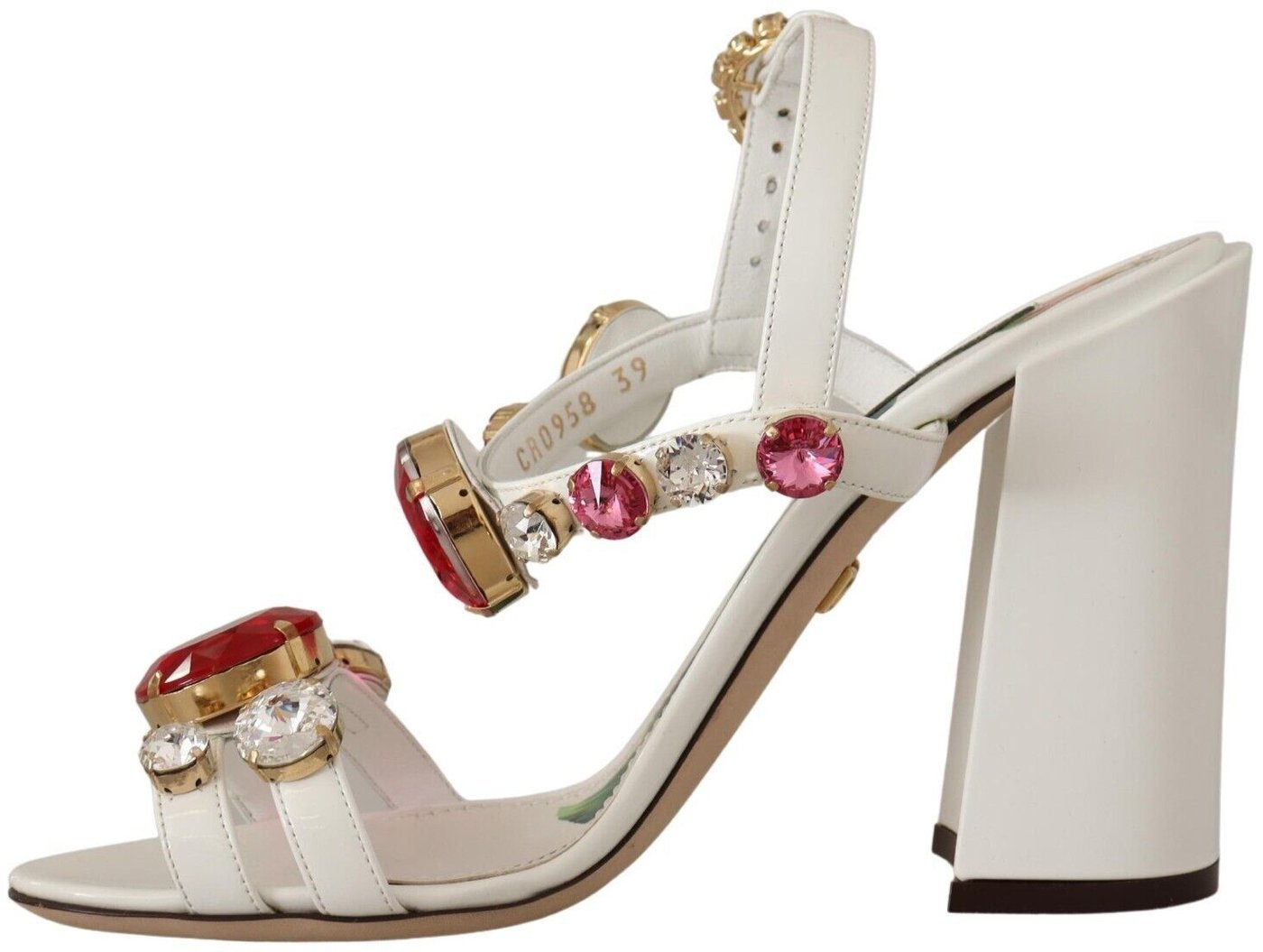 Dolce & Gabbana White Leather Crystal Keira Heels Sandals Shoes