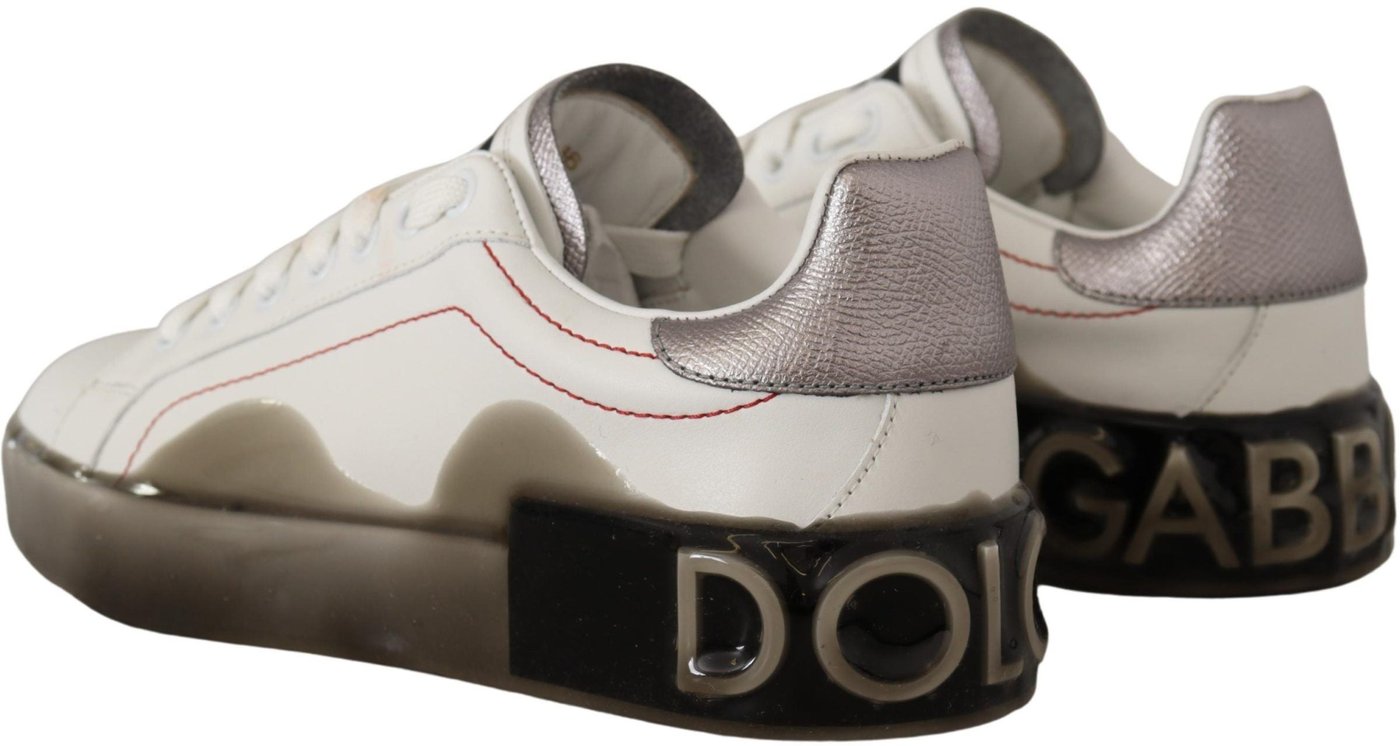 Dolce & Gabbana White Leather Shoes Womens Logo Portofino Sneakers