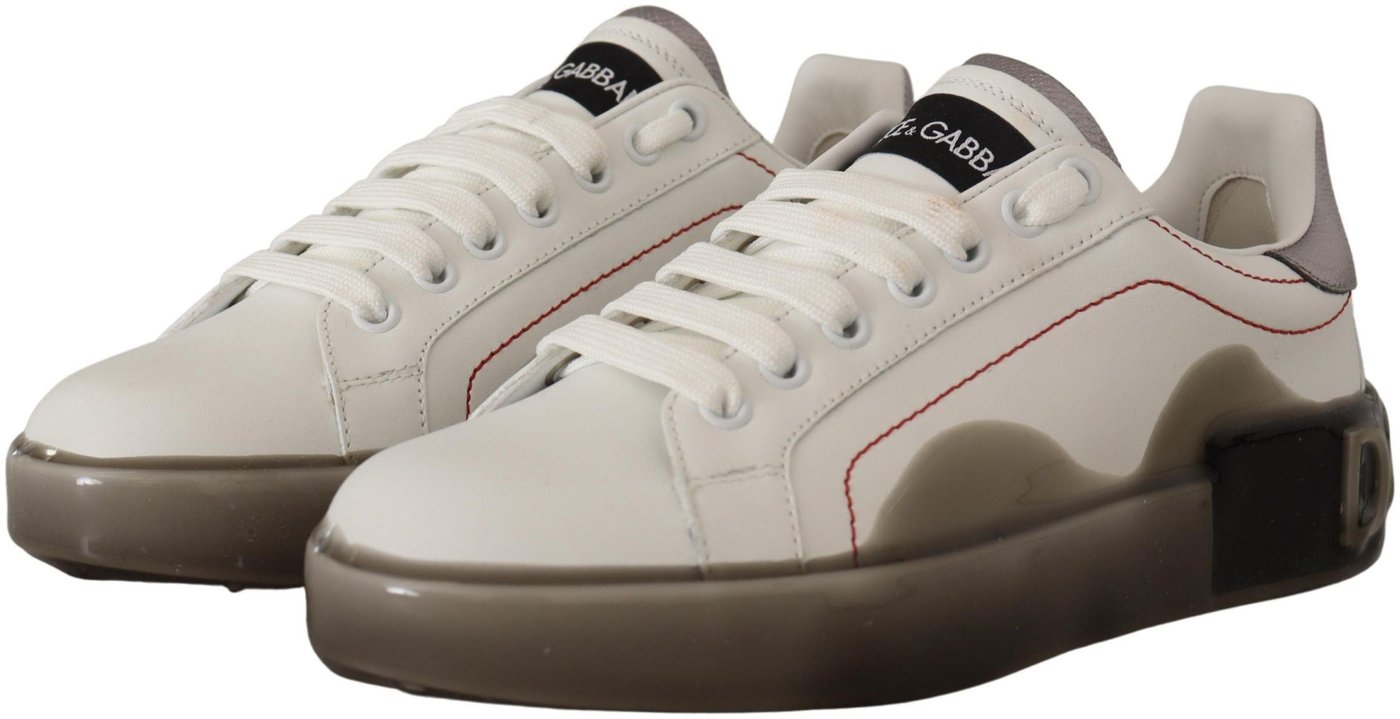 Dolce & Gabbana White Leather Shoes Womens Logo Portofino Sneakers