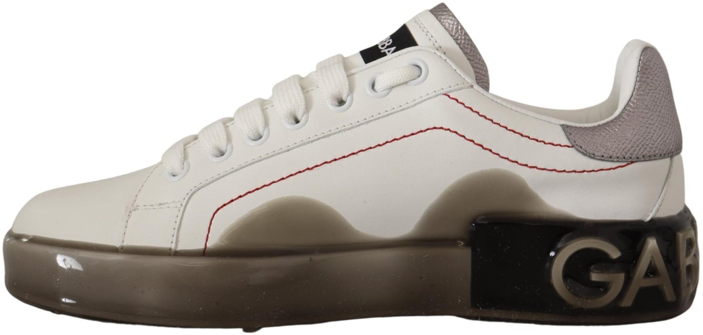 Dolce & Gabbana White Leather Shoes Womens Logo Portofino Sneakers