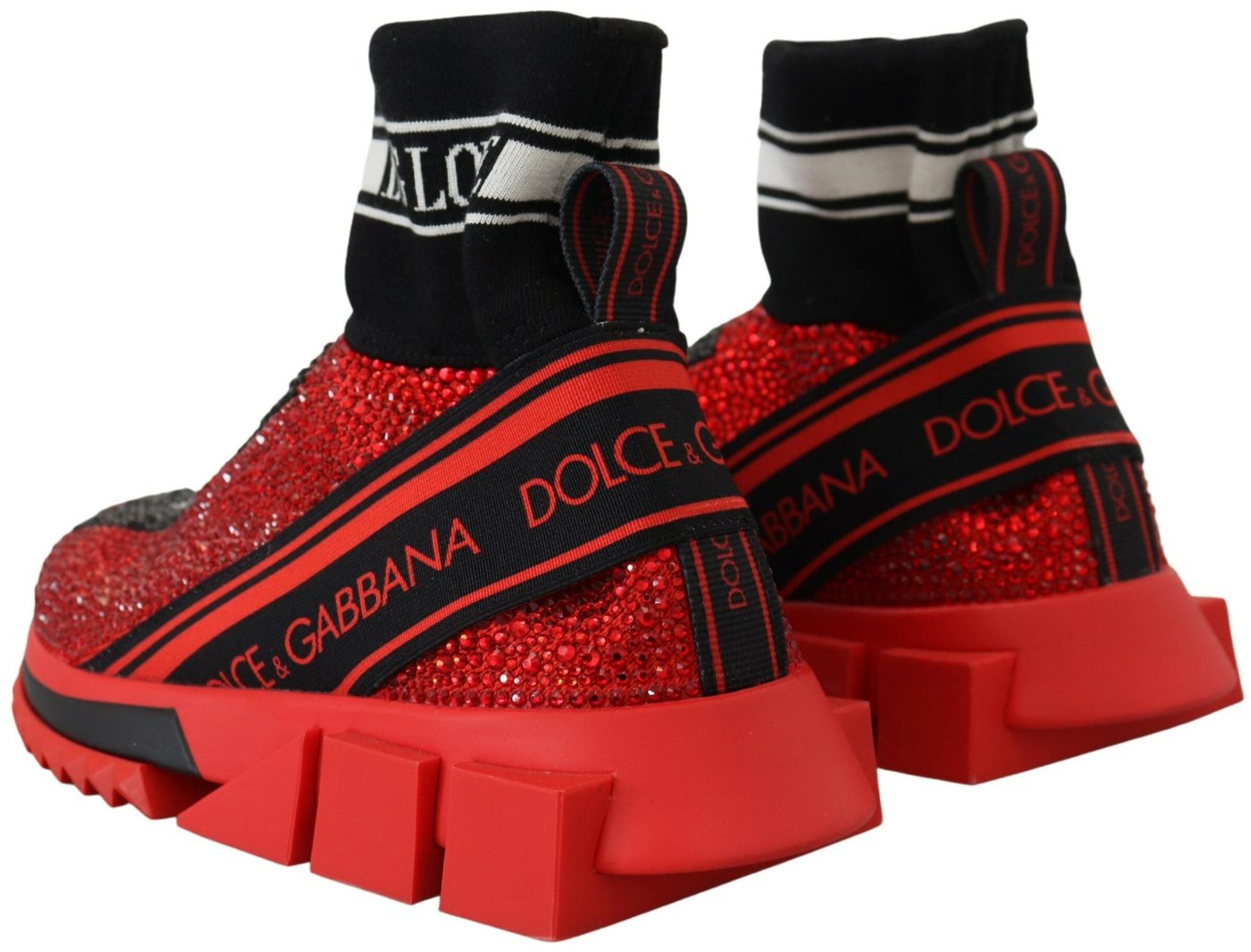 Dolce & Gabbana Red Bling Sorrento Sneakers Socks Shoes
