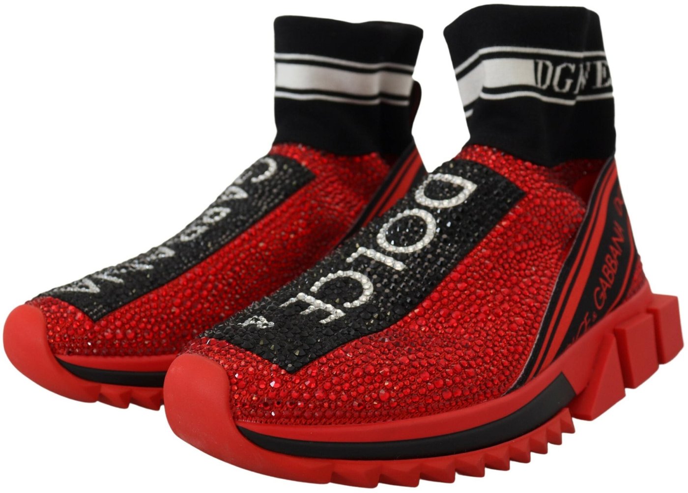 Dolce & Gabbana Red Bling Sorrento Sneakers Socks Shoes