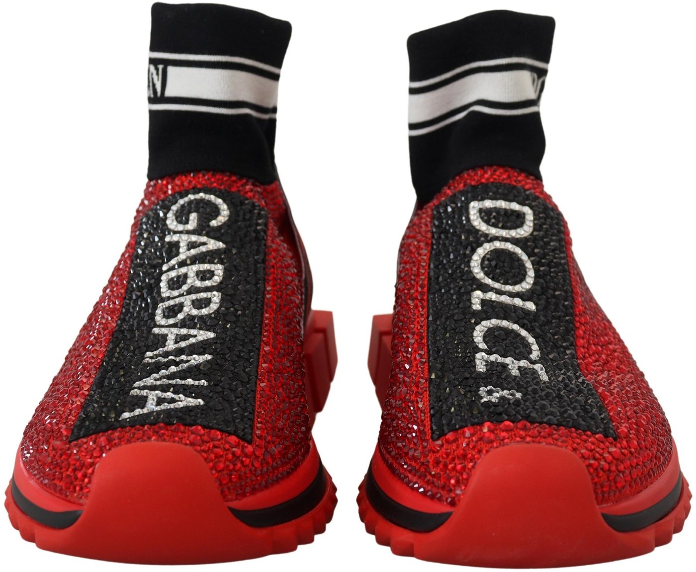Dolce & Gabbana Red Bling Sorrento Sneakers Socks Shoes