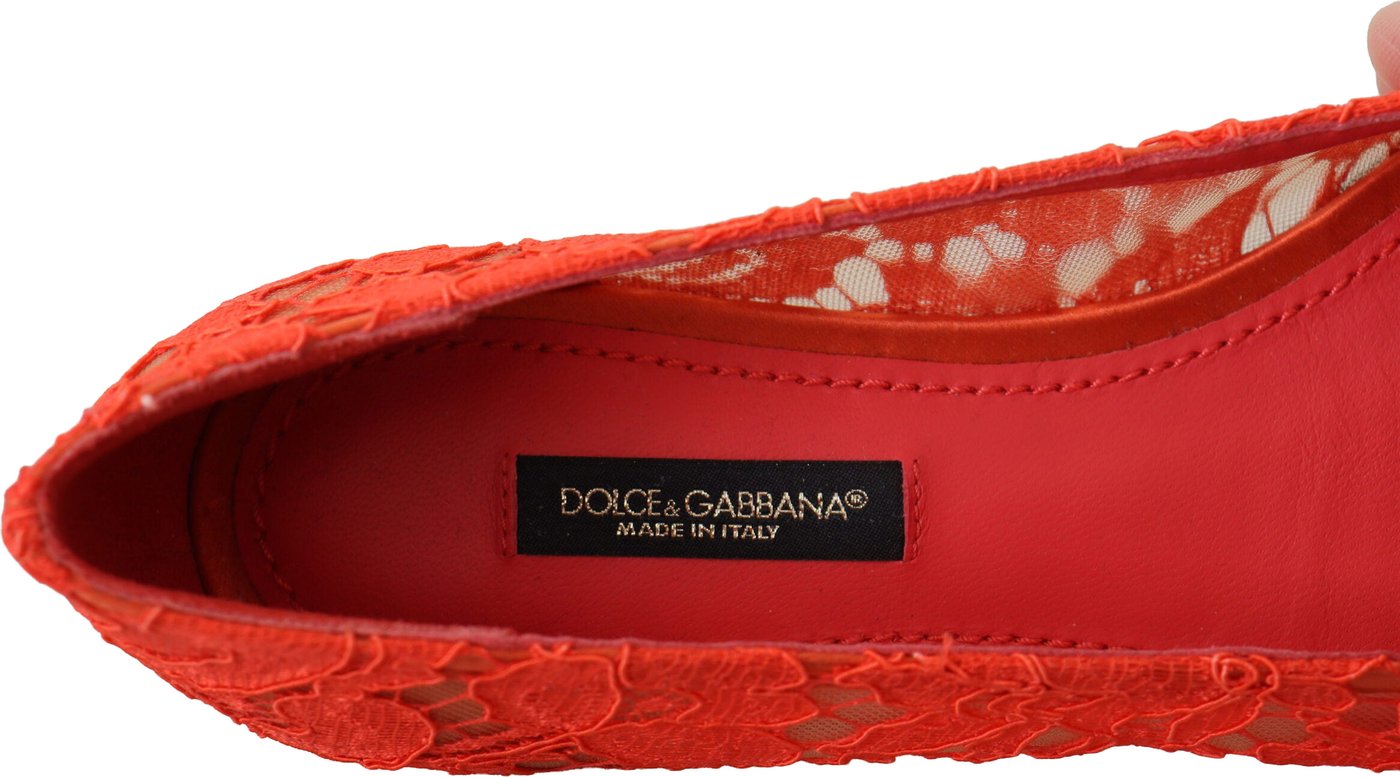 Dolce & Gabbana Red Taormina Lace Crystals Ballet Flats Shoes
