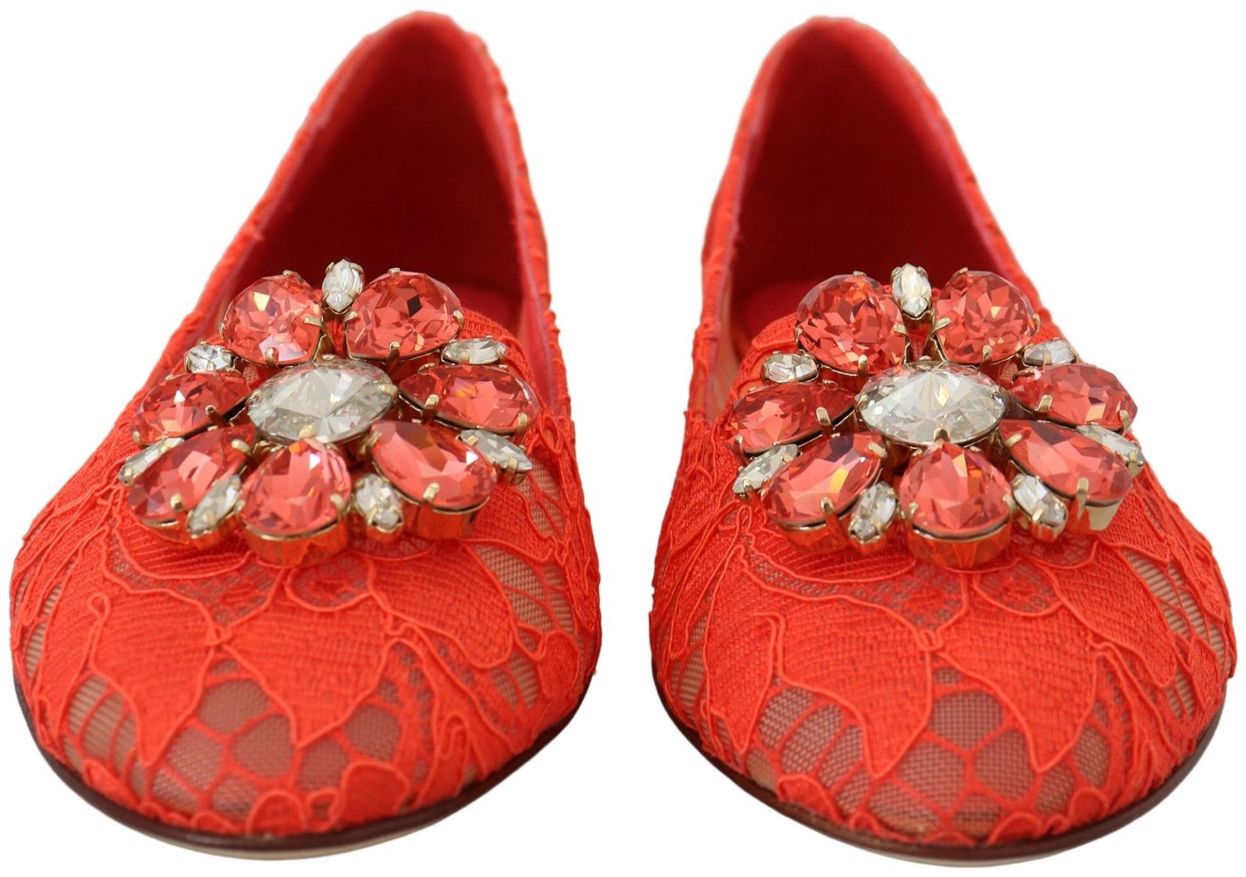 Dolce & Gabbana Red Taormina Lace Crystals Ballet Flats Shoes