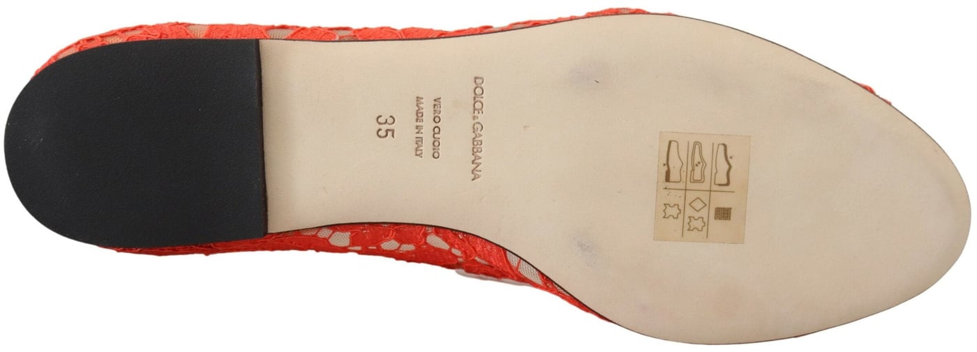 Dolce & Gabbana Red Taormina Lace Crystals Ballet Flats Shoes