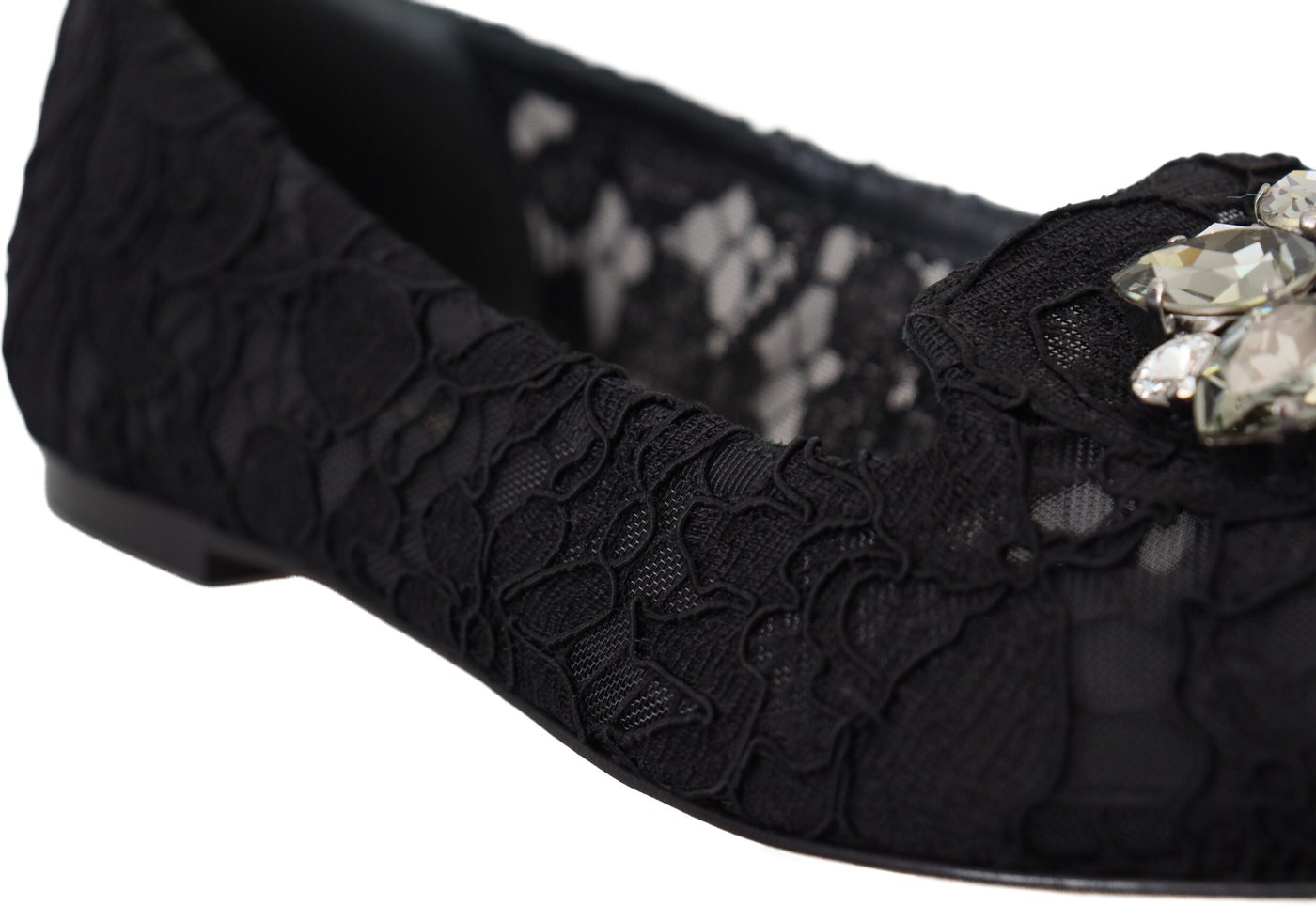 Dolce & Gabbana Black Taormina Lace Crystals Flats Shoes