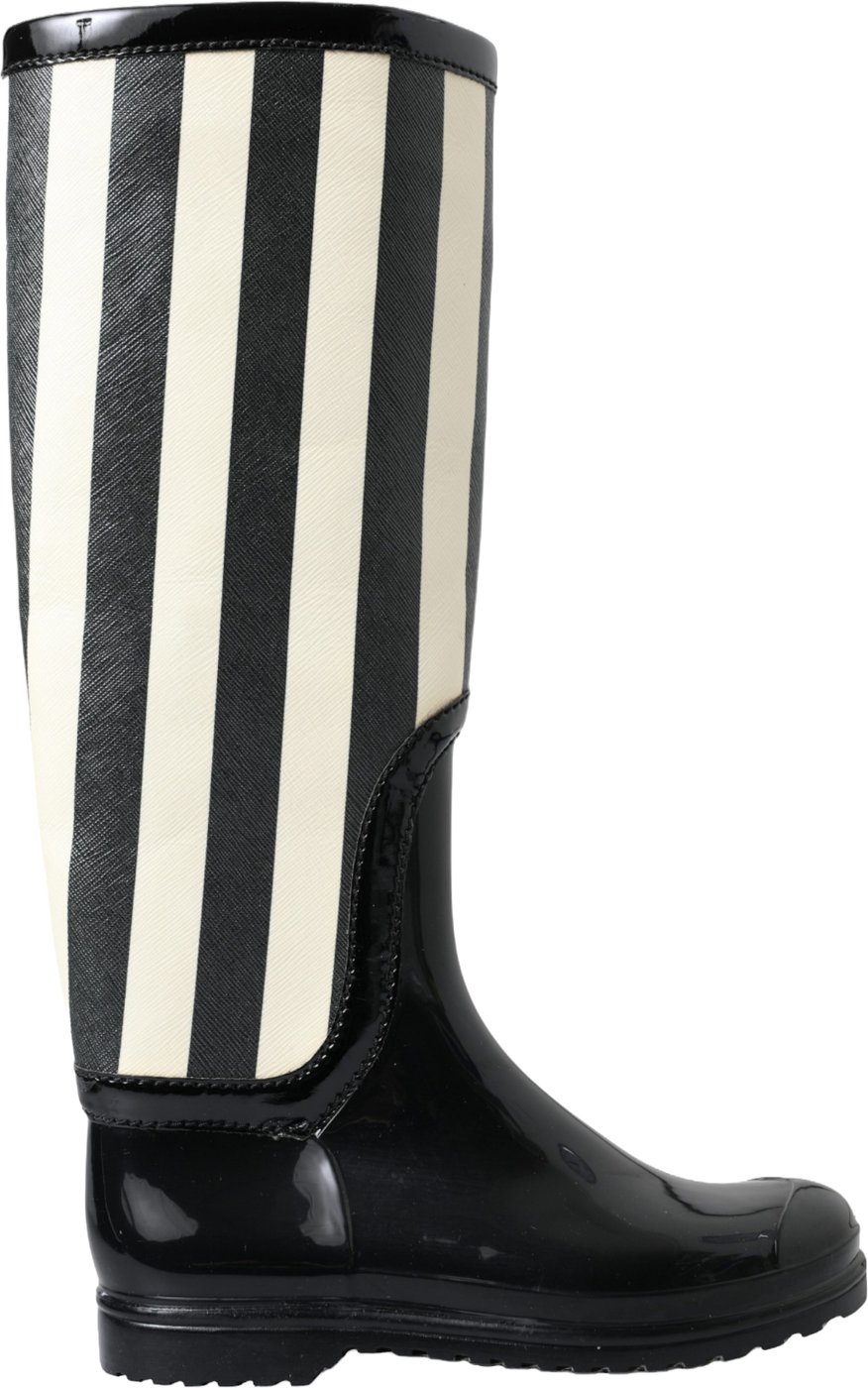 Dolce & Gabbana Black Rubber Knee High Flat Boots Shoes