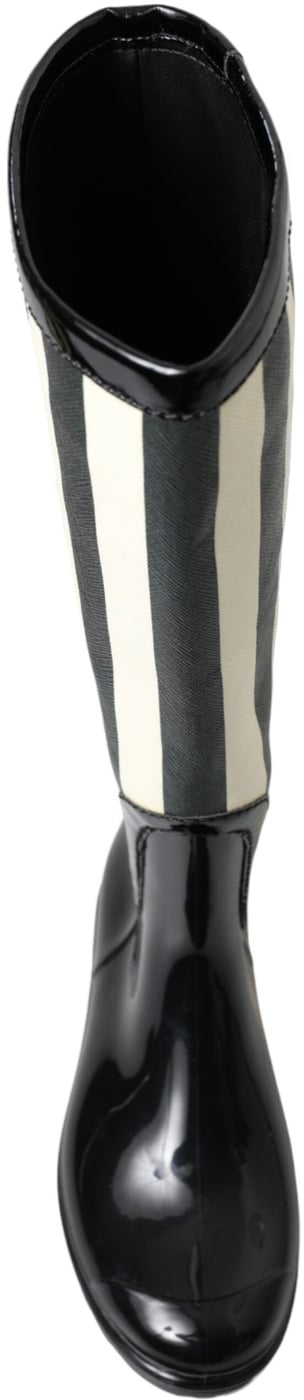 Dolce & Gabbana Black Rubber Knee High Flat Boots Shoes
