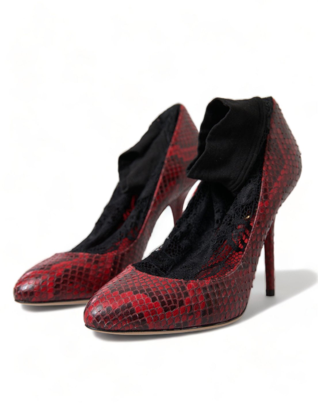 Dolce & Gabbana Red Ayers Leather Lace Socks Pumps Shoes