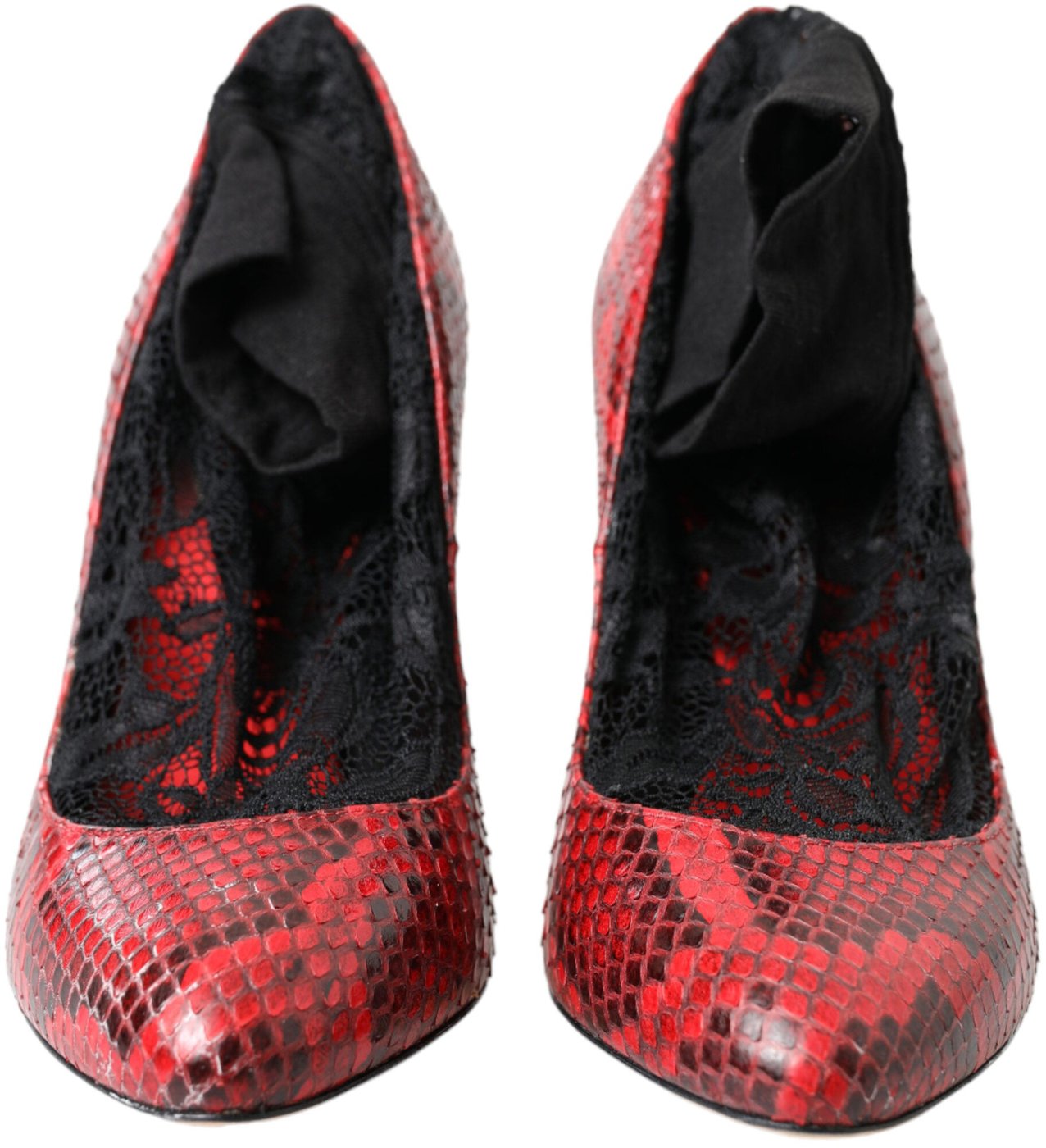 Dolce & Gabbana Red Ayers Leather Lace Socks Pumps Shoes
