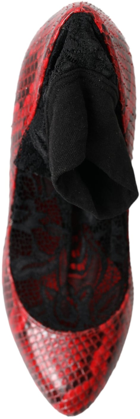 Dolce & Gabbana Red Ayers Leather Lace Socks Pumps Shoes