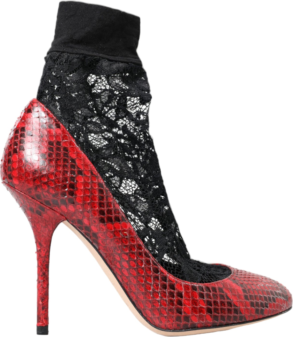 Dolce & Gabbana Red Ayers Leather Lace Socks Pumps Shoes