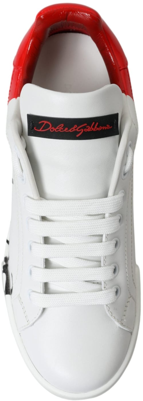 Dolce & Gabbana White Red Lace Up Womens Low Top Sneakers Shoes