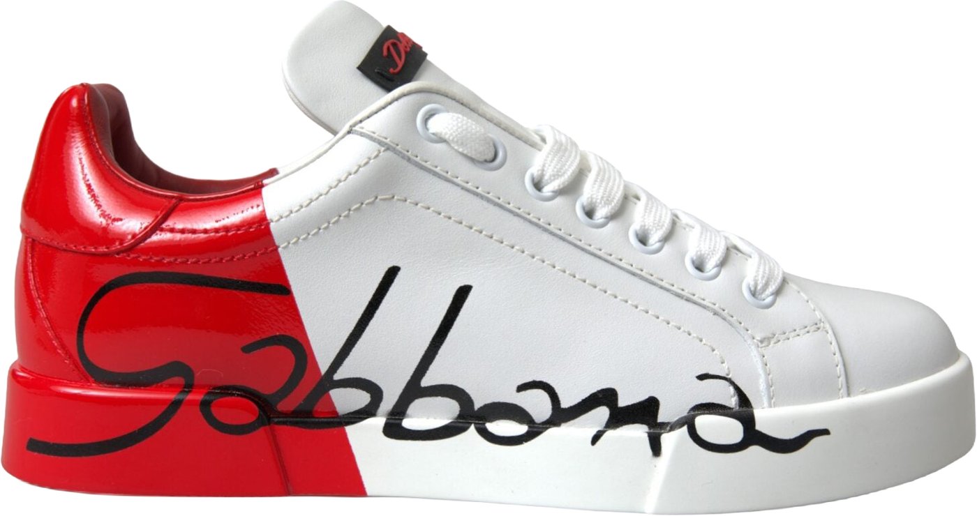 Dolce & Gabbana White Red Lace Up Womens Low Top Sneakers Shoes