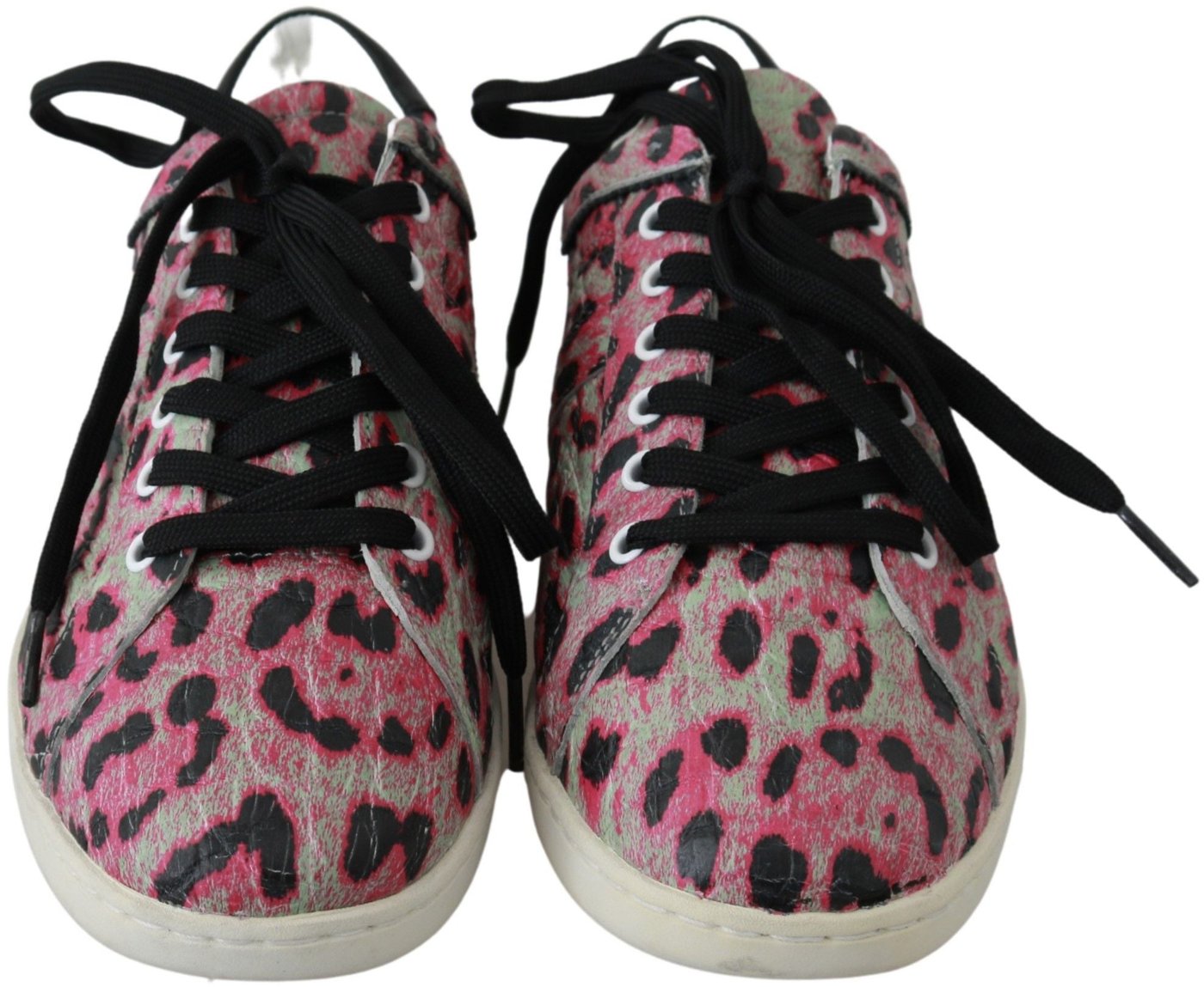 Dolce & Gabbana Pink Leopard Print Training Leather Flat Sneakers