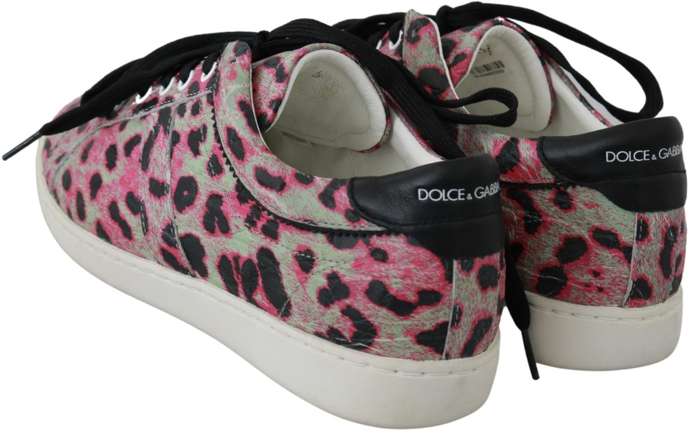 Dolce & Gabbana Pink Leopard Print Training Leather Flat Sneakers