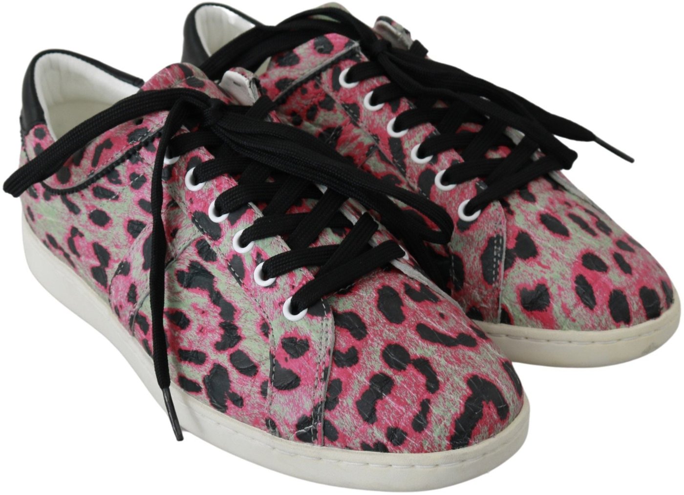 Dolce & Gabbana Pink Leopard Print Training Leather Flat Sneakers