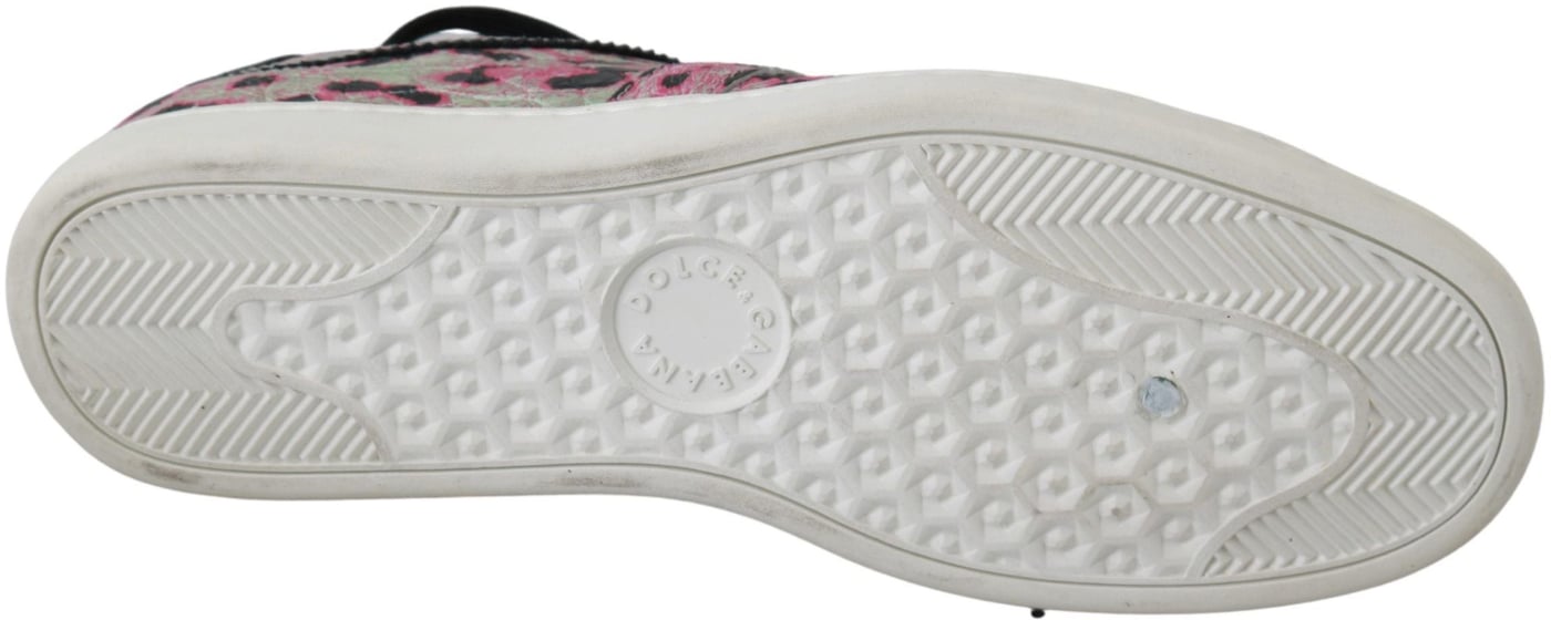 Dolce & Gabbana Pink Leopard Print Training Leather Flat Sneakers