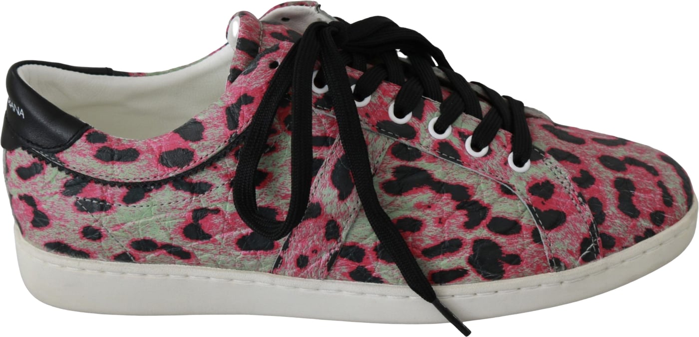 Dolce & Gabbana Pink Leopard Print Training Leather Flat Sneakers