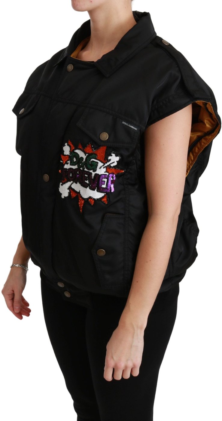 Dolce & Gabbana Black Queen Crown Sequined Bomber Jacket