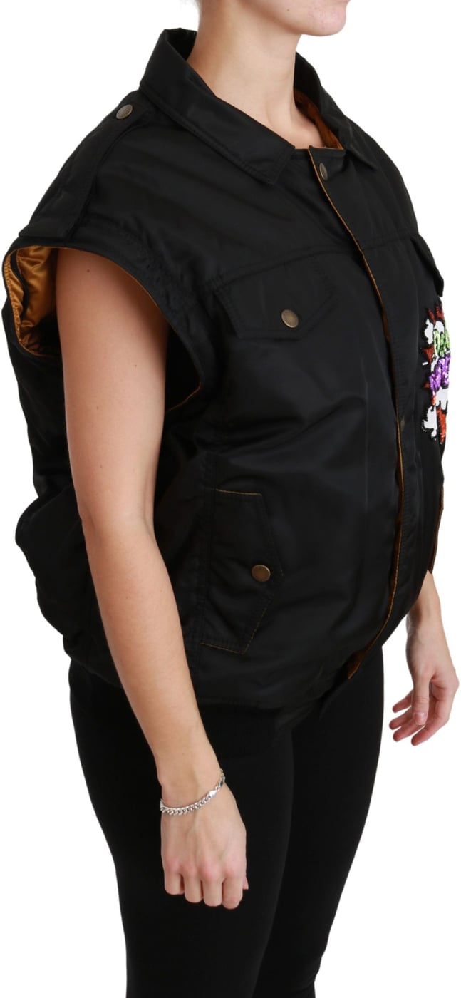 Dolce & Gabbana Black Queen Crown Sequined Bomber Jacket