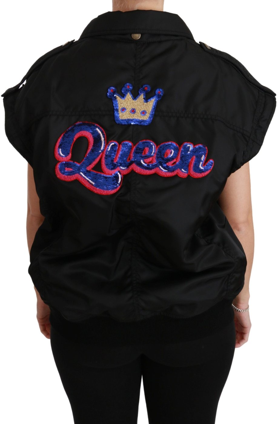 Dolce & Gabbana Black Queen Crown Sequined Bomber Jacket