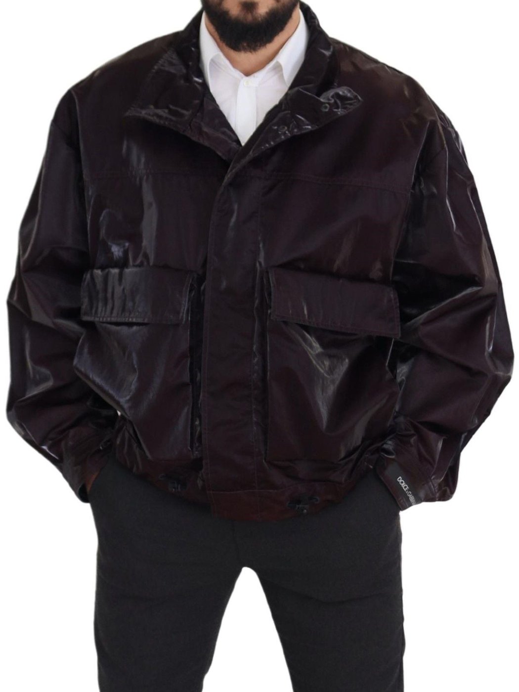 Dolce & Gabbana Bordeaux Nylon Collared Men Coat Jacket