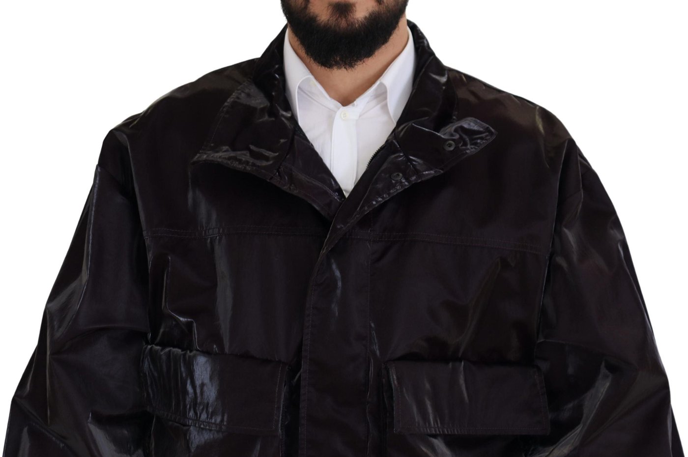 Dolce & Gabbana Bordeaux Nylon Collared Men Coat Jacket