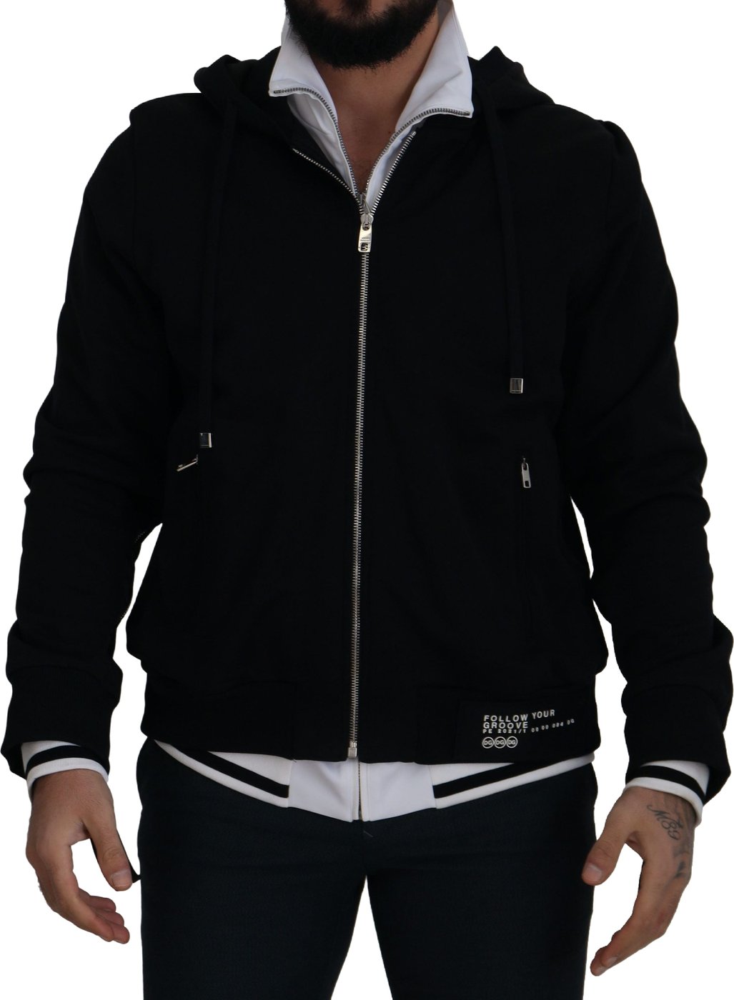 Dolce & Gabbana Black Polyester Hooded Full Zip Jacket