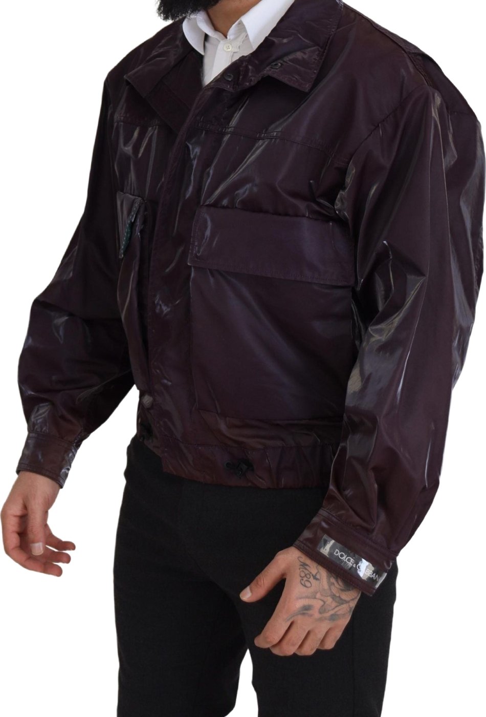 Dolce & Gabbana Purple Nylon Collared Biker Coat Jacket