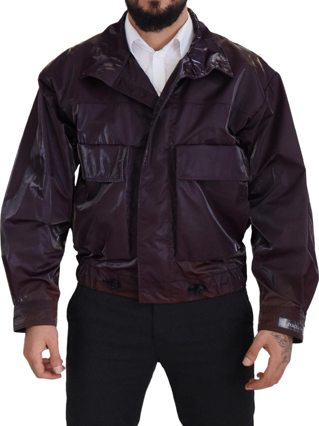 Dolce & Gabbana Purple Nylon Collared Biker Coat Jacket