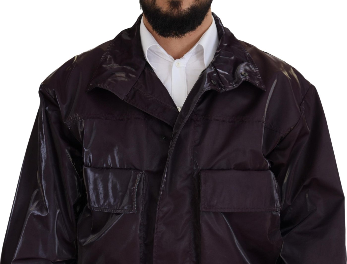 Dolce & Gabbana Purple Nylon Collared Biker Coat Jacket