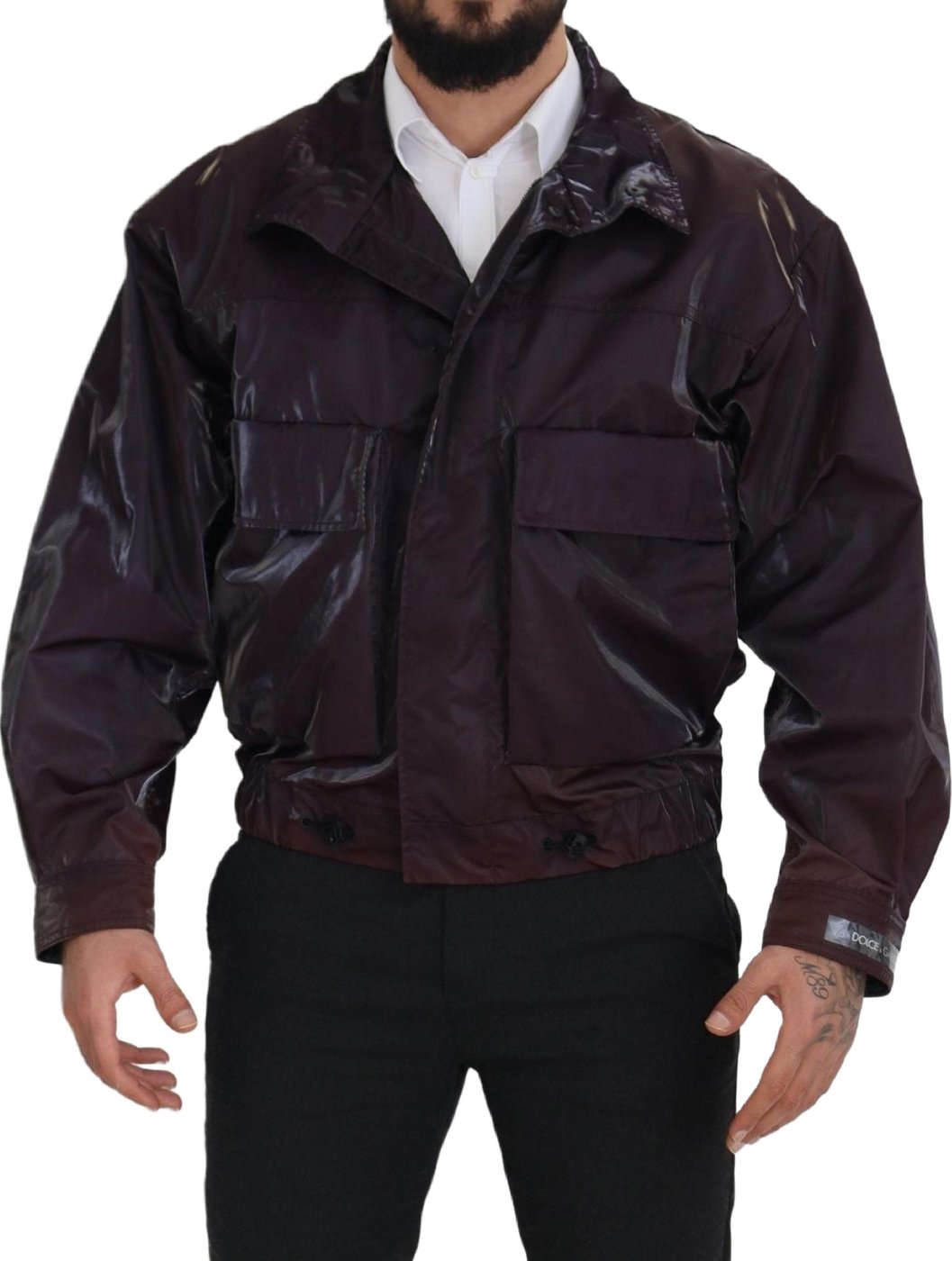 Dolce & Gabbana Purple Nylon Collared Biker Coat Jacket