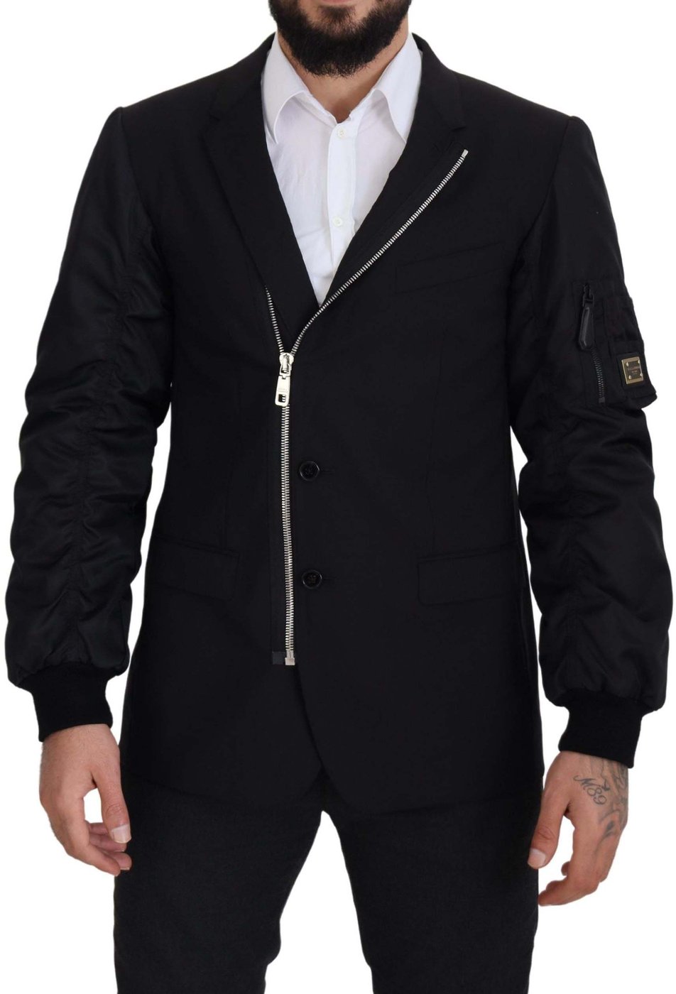 Dolce & Gabbana Black Wool Full Zip Long Sleeves Jacket