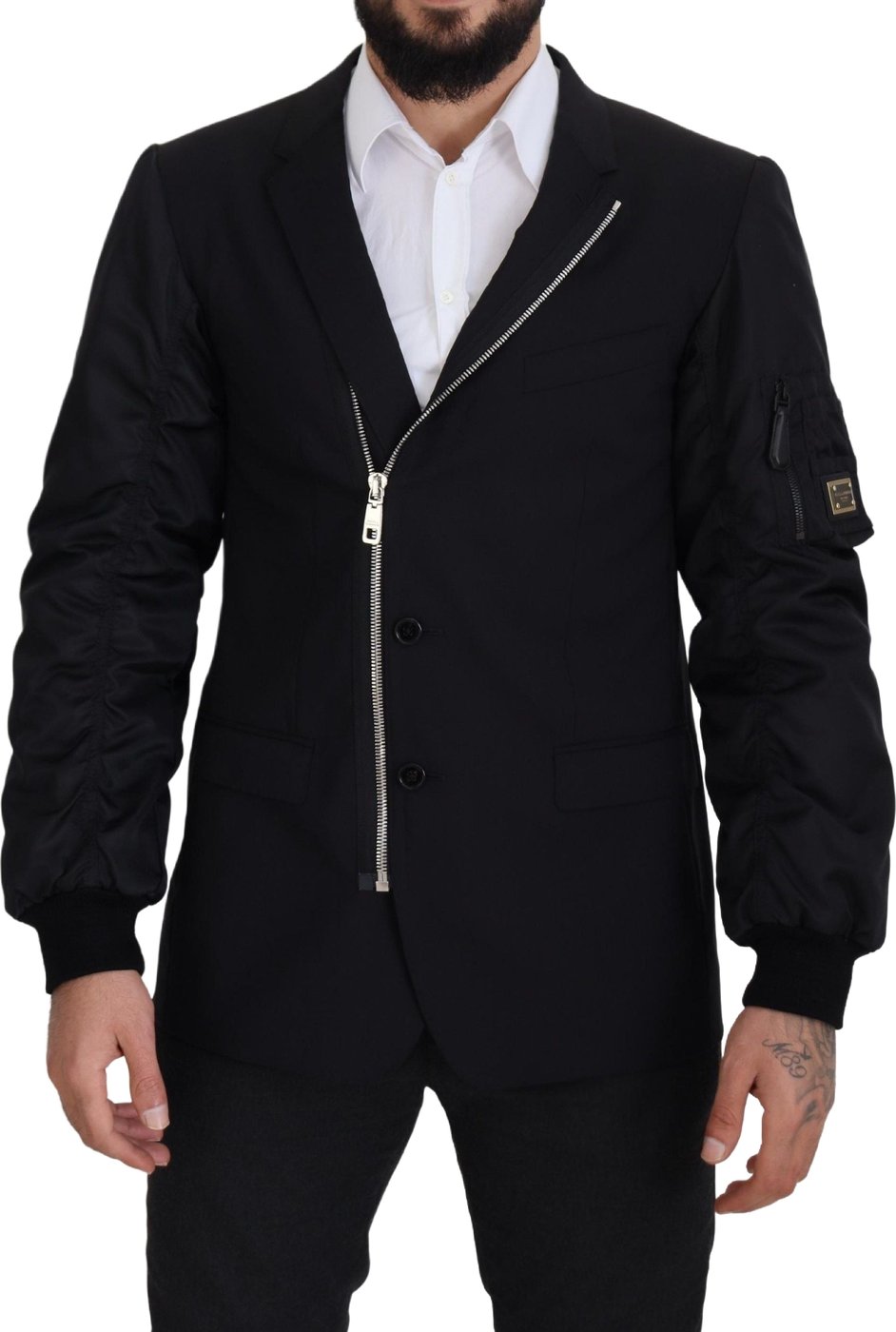 Dolce & Gabbana Black Wool Full Zip Long Sleeves Jacket