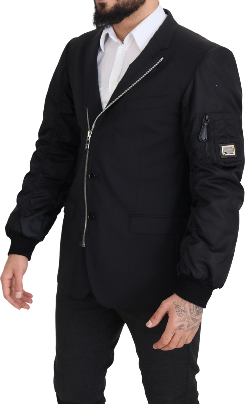Dolce & Gabbana Black Wool Full Zip Long Sleeves Jacket