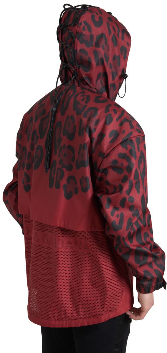Dolce & Gabbana Red Leopard Hooded Rain Coat Jacket