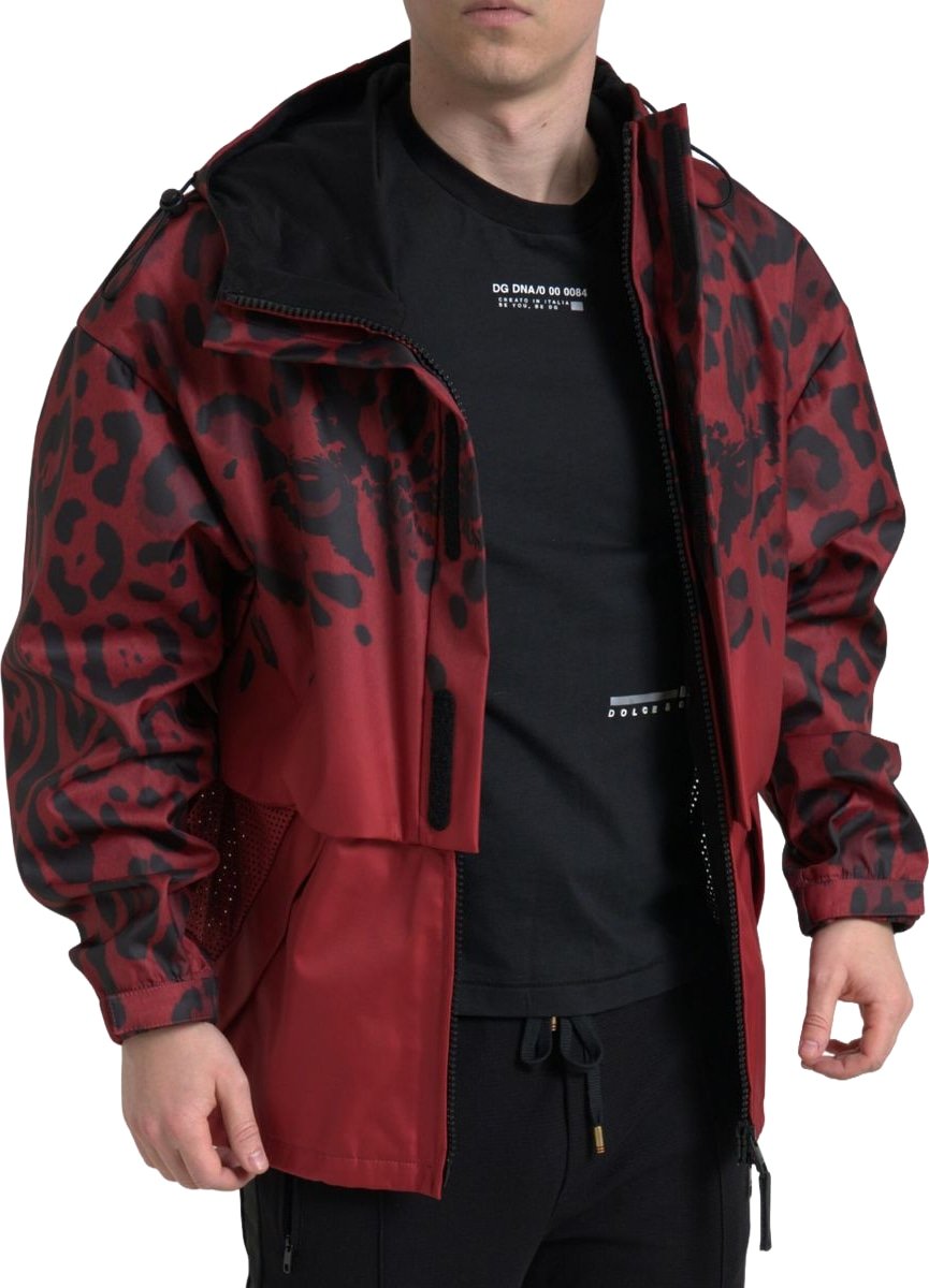 Dolce & Gabbana Red Leopard Hooded Rain Coat Jacket
