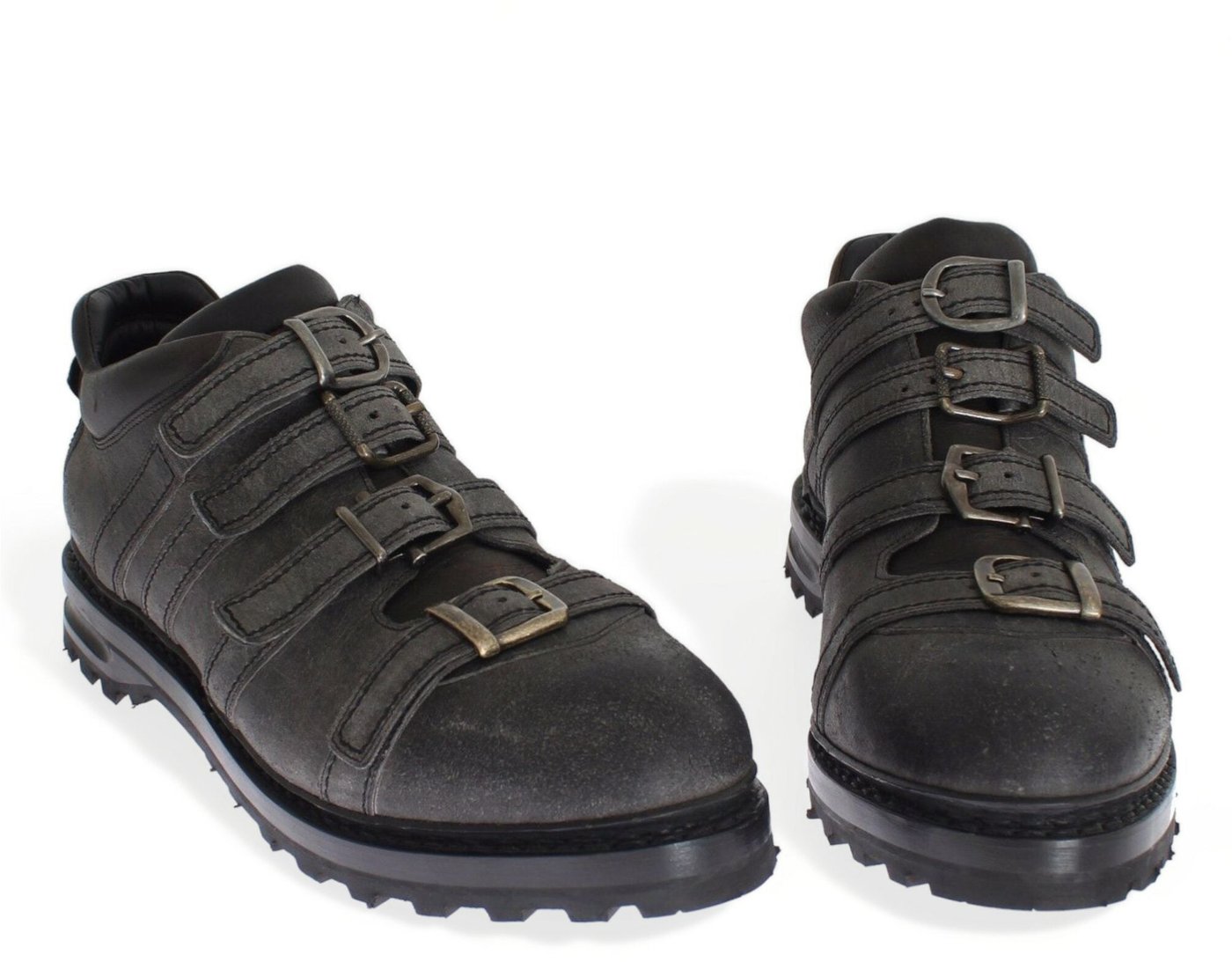 Dolce & Gabbana Gray Leather Ankle Strap Shoes Boots