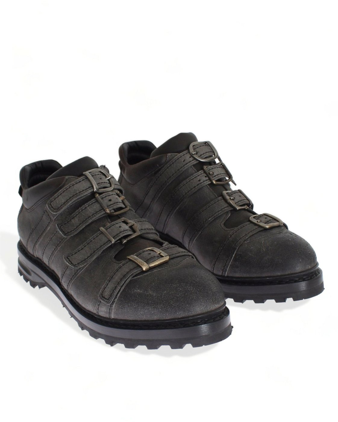 Dolce & Gabbana Gray Leather Ankle Strap Shoes Boots