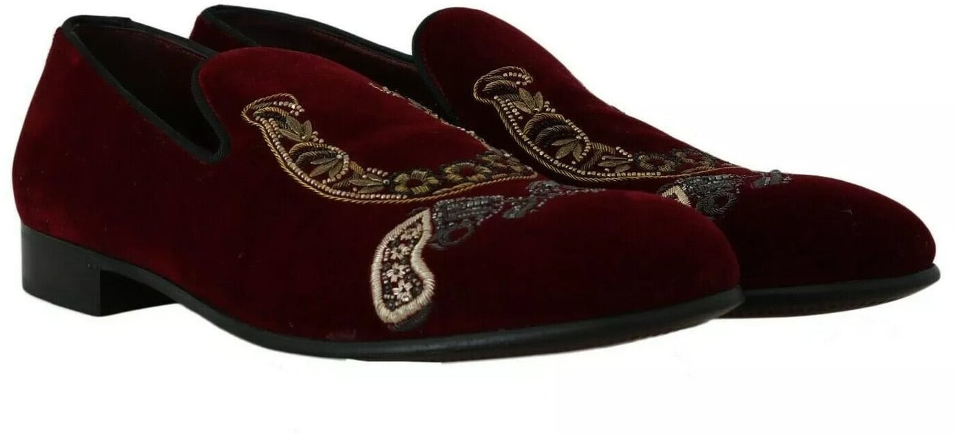 Dolce & Gabbana Bordeaux Velvet Loafers Gun Horseshoe Shoes