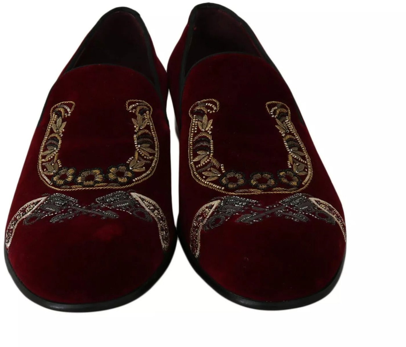 Dolce & Gabbana Bordeaux Velvet Loafers Gun Horseshoe Shoes