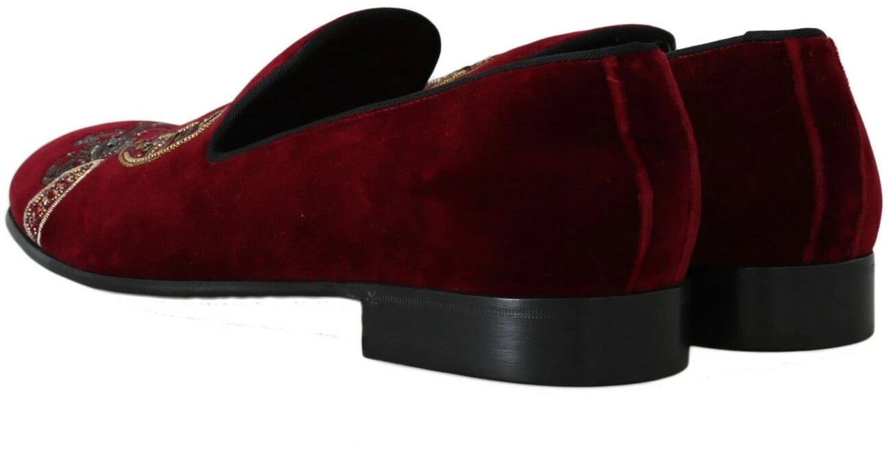 Dolce & Gabbana Bordeaux Velvet Loafers Gun Horseshoe Shoes