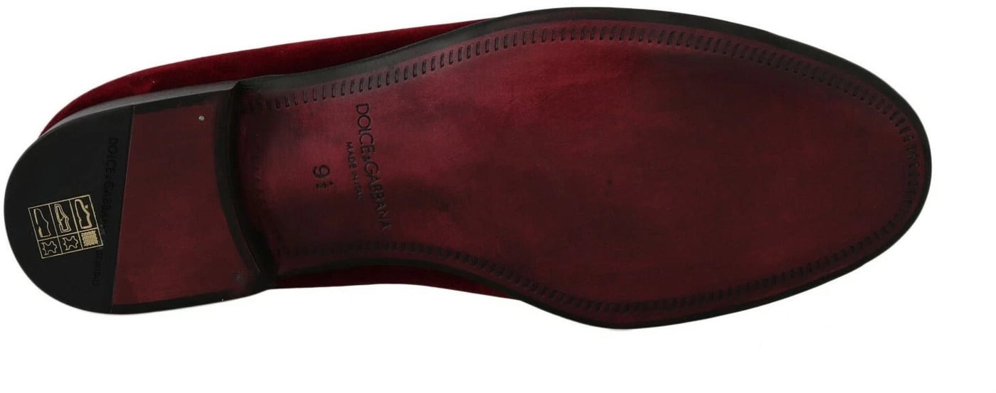 Dolce & Gabbana Bordeaux Velvet Loafers Gun Horseshoe Shoes
